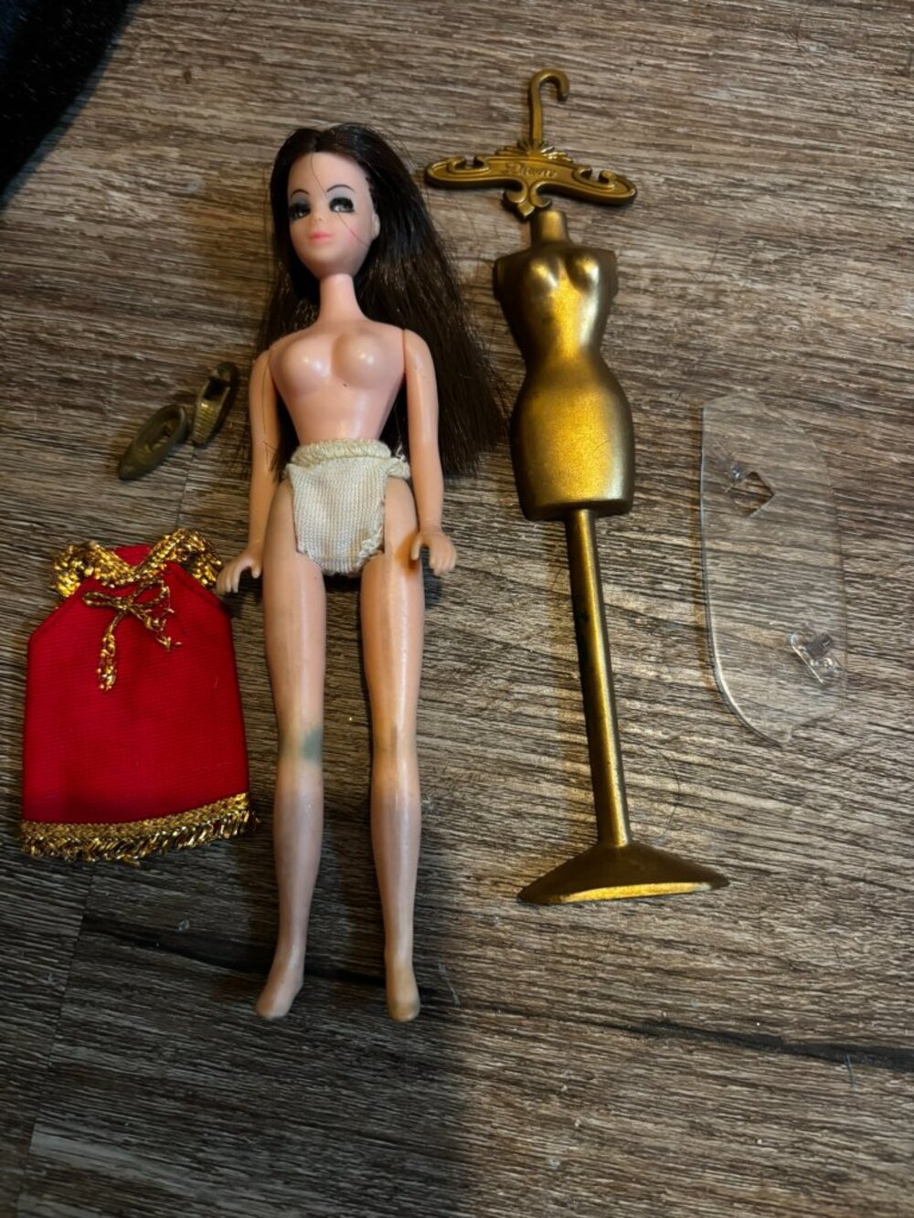 Topper Dawn Angie doll wearing Red gold fringe mini